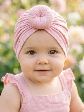 Handmade cotton Lined Turban Hat with ball knot | pink sparkle summer turban